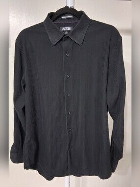 Apt. 9 Men’s Black Textured Long-Sleeve Dress Shirt Size Large